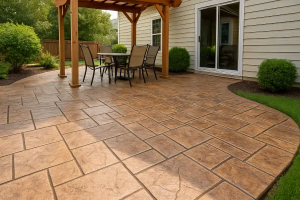 a stamped concrete patio from Concrete King Dallas in Dallas, TX  