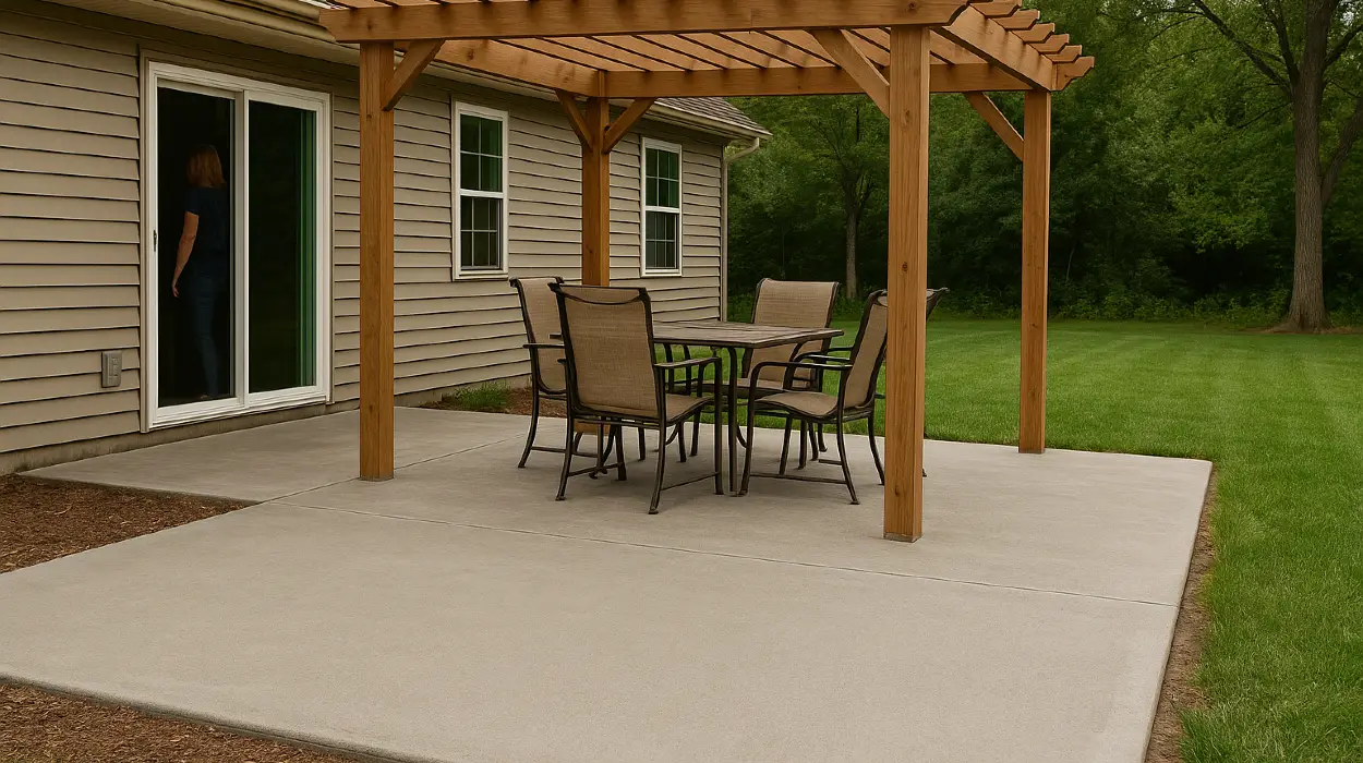 a concrete patio with a pergola from Concrete King Dallas in Dallas, TX - Concrete Cutting