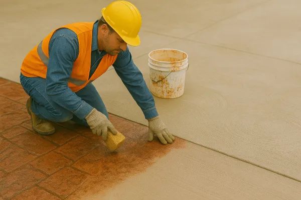 a male worker working on a concrete stamped project from Concrete King Dallas in Dallas, TX - Concrete Cutting