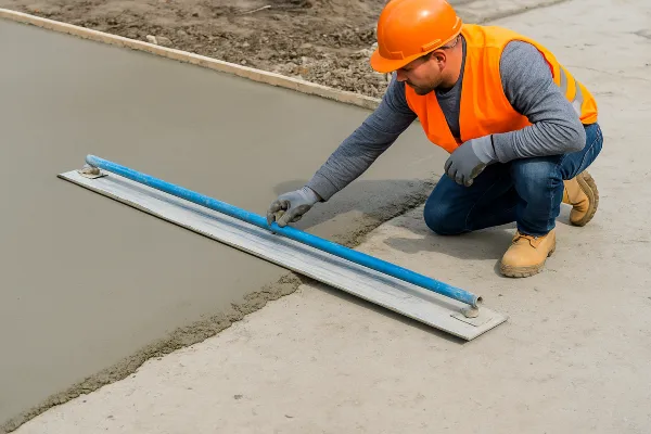 a male worker smoothing a fresh concrete slab from Concrete King Dallas in Dallas, TX - Concrete Cutting