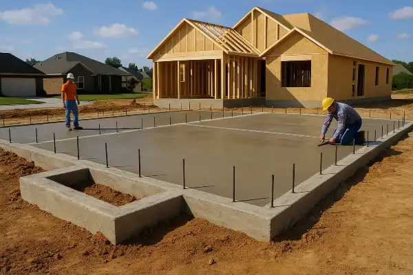 a new house concrete foundation from Concrete King Dallas in Dallas, TX - Concrete Garage Floors