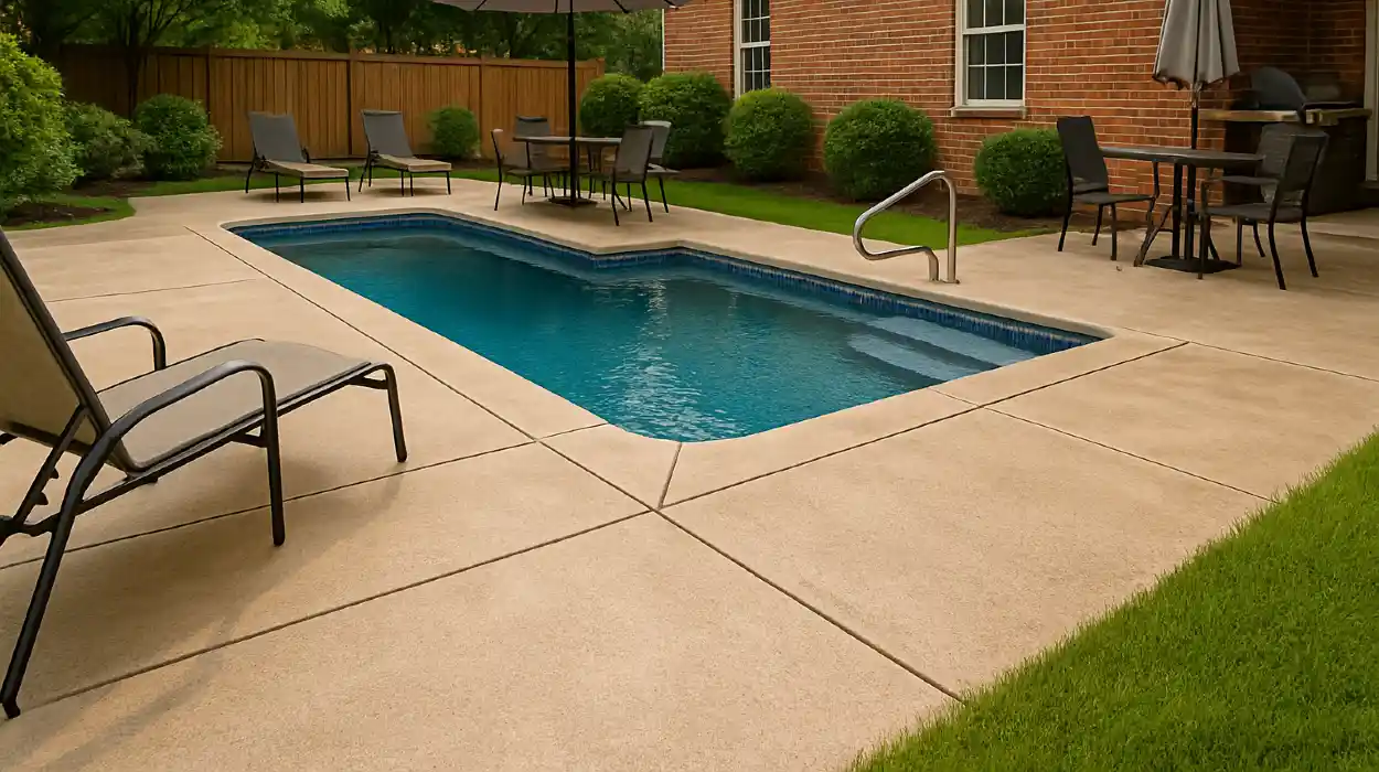 a swimming pool concrete deck from Concrete King Dallas in Dallas, TX - Concrete Slab Foundation