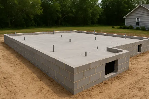 a finished concrete foundation for a new house from Concrete King Dallas in Dallas, TX - Concrete Slab Foundation