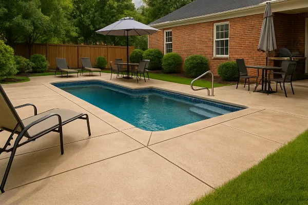 a swimming pool concrete deck from Concrete King Dallas in Dallas, TX - Concrete Walkway Installation