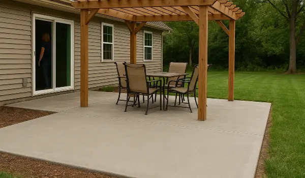 a concrete patio with a pergola from Concrete King Dallas in Richardson, TX - Richardson TX