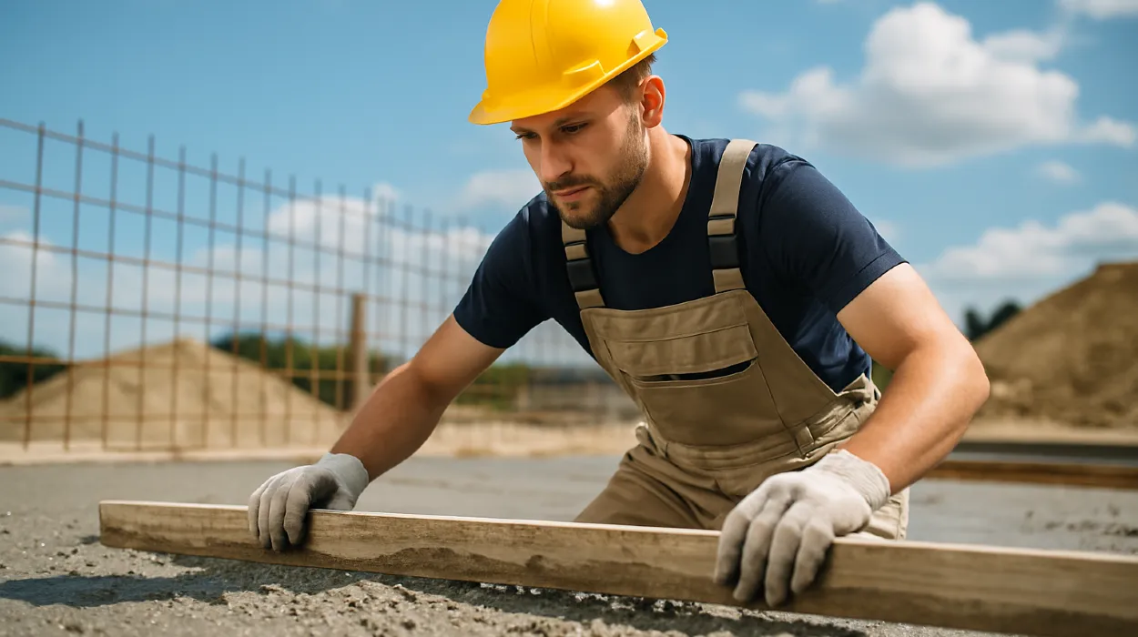 a male concrete worker spreading fresh cement on rebared ground from Concrete King Dallas in Dallas, TX - Sidewalk Repair